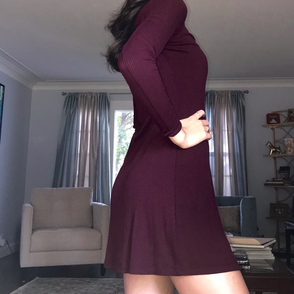 Fall Burgundy Ribbed Knit Dress - Picture 2 of 3